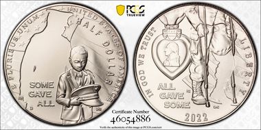 2022-D 50C National Purple Heart Hall of Honor MS70