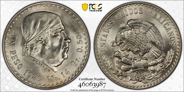 1949-Mo Peso KM-456  Ag MS64
