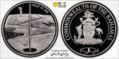1994 $5 Hole in One KM-155  Ag PR70DCAM