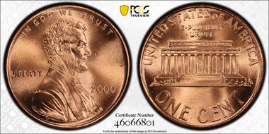 2000 1C "Cheerios" Cent MS67RD