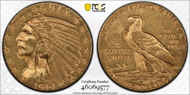 1914-D $5 MS62+