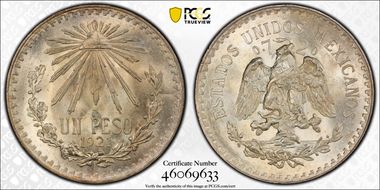 1921-M Peso KM-455  Ag MS65