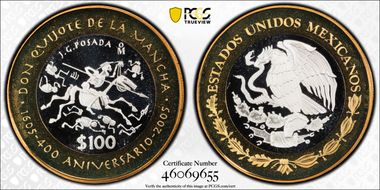 2005-Mo 100 P 400th Ann Don Quijote KM-705  Ag / AlBr PL68