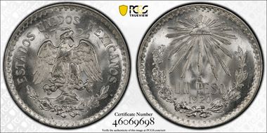 1920-M Peso KM-455  Ag MS66