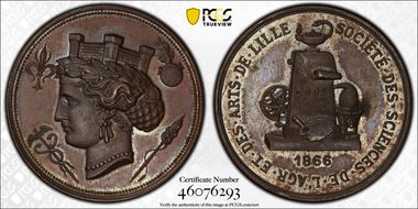 1866 Medal Lille Society of Arts & Sciences Bronzed Cu SP63