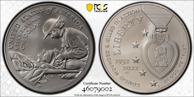 2022-W $1 National Purple Heart Hall of Honor First Strike MS69