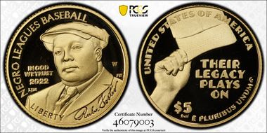 2022-W $5 Negro Leagues Baseball First Strike PR70DCAM