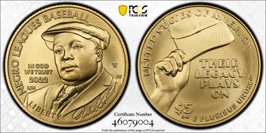 2022-W $5 Negro Leagues Baseball First Strike MS70