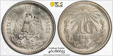 1907-M 10C KM-428  Ag MS66+