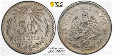 1916-M 50C 1 / Inverted 1 AU58