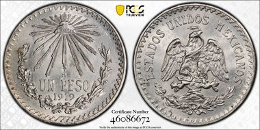 1919-M Peso KM-454  Ag MS63