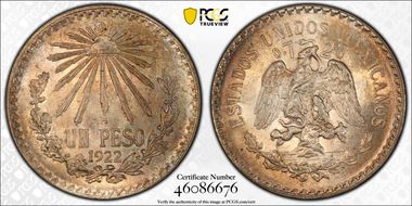 1922-M Peso KM-455  Ag MS66