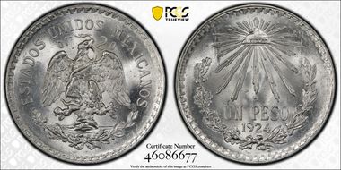 1924-M Peso KM-455 Ag MS66