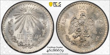 1925-M Peso KM-455  Ag MS66
