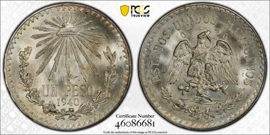 1940-M Peso KM-455  Ag MS66