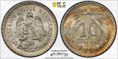 1919-M 10C 15mm  Ag KM-429 MS65