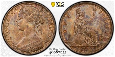 1862 1D S-3954 w/o L.C.WYON Obv MS64BN