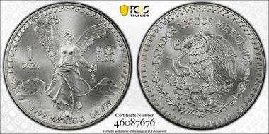 1992-Mo Onza Libertad Ag MS69