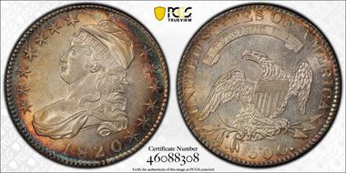 1820 50C Sq. 2, Lg Date, Knob 2 AU58