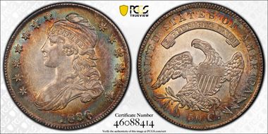 1836 50C Lettered Edge AU53+