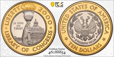 2000-W $10 Library of Congress Bimetallic PR70DCAM