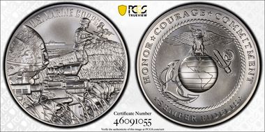 (2022-P) Medal U.S. Marine Corps Matte 2.5oz Ag First Strike MS70