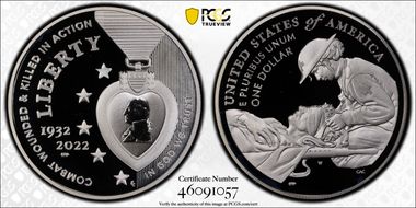 2022-W $1 National Purple Heart Hall of Honor First Strike PR69DCAM
