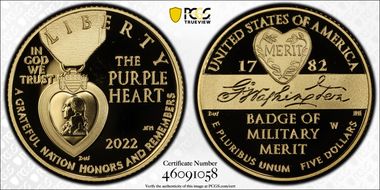 2022-W $5 National Purple Heart Hall of Honor First Strike PR69DCAM