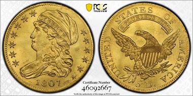 1807 $5 BD-8, Capped Bust MS64+