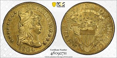 1804 $5 BD-3, Recut 4 MS62+