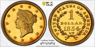 1854 G$1 Type 1 PR65DCAM