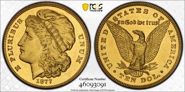 1877 $10 J-1545 Gilt PR63
