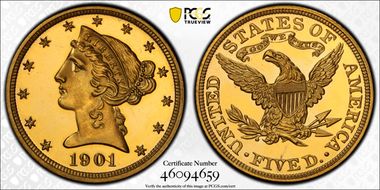 1901 $5 PR66+ DCAM