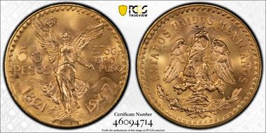 1947 50 Peso KM-481  Au MS65