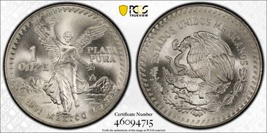 1991-Mo Onza Libertad Ag T1 - PLATA PURA MS67