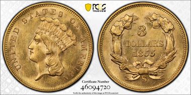 1855-S $3 MS64