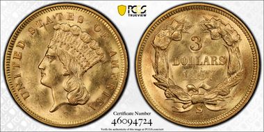 1857-S $3 MS64