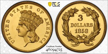 1858 $3 PR65CAM