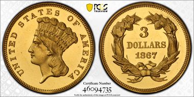 1867 $3 PR64DCAM