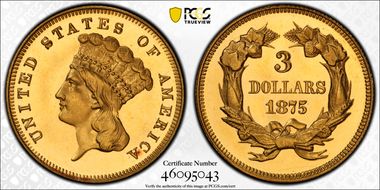 1875 $3 PR65DCAM