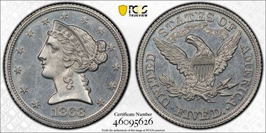 1868 $5 J-660 PR64