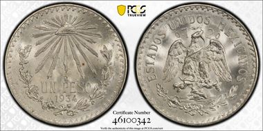 1934-M Peso KM-455 Ag MS66