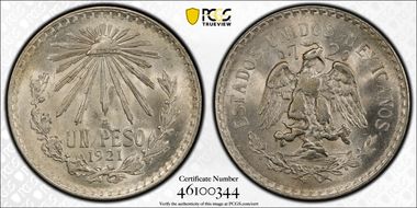 1921-M Peso KM-455  Ag MS63