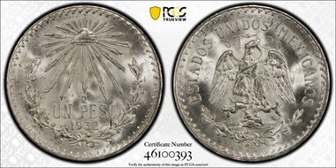 1932-M Peso KM-455  Ag Closed 9 MS66