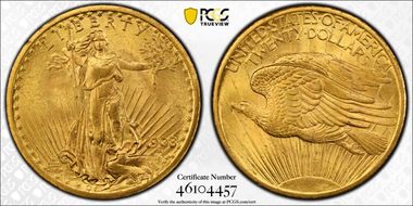 1908 $20 No Motto MS64