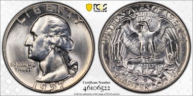 1957-D 25C Misplaced MM FS-501 MS65