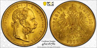 1892 8 Fl Restrike KM-2269  Au MS67