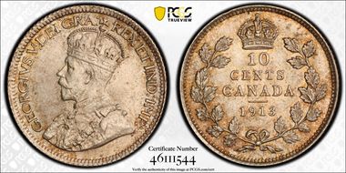 1913 10C Small Leaves MS64