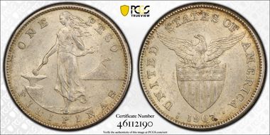 1907-S Peso AU55