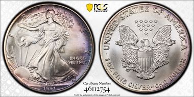 1991 $1 Silver Eagle MS69